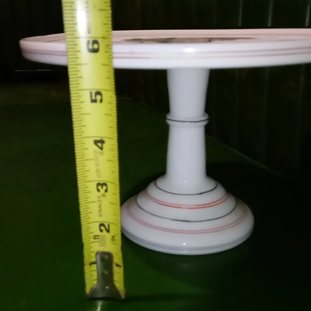 Vintage Hand Painted Milk Glass Pedestal Cake Stand Challinor Taylor Co